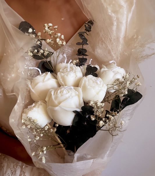 Bouquet de bougies - Roses et pivoines